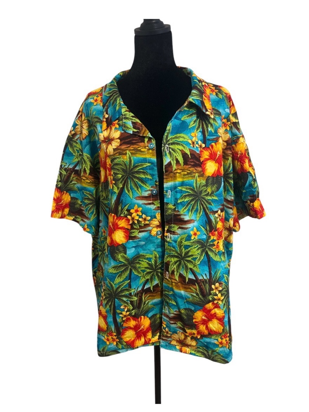 Hawaiian Luau Button Up Shirt Palm Trees Shirt XL